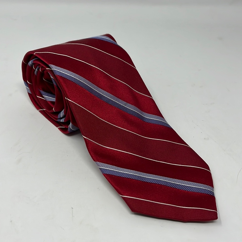 VALENTINO 100% SILK STRIPED MENS TIE BURGUNDY BLUE PURPLE Made in Italy
